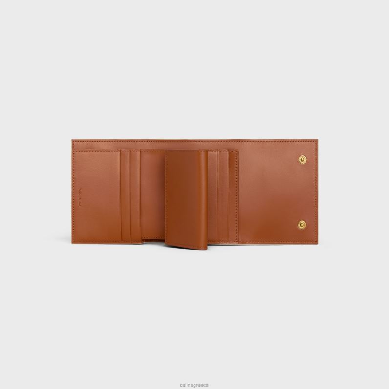 μικρό τρίπτυχο πορτοφόλι σε καμβά triomphe & δέρμα αρνιού γυναίκες CELINE 640PT484 αξεσουάρ λευκό/μαύρισμα