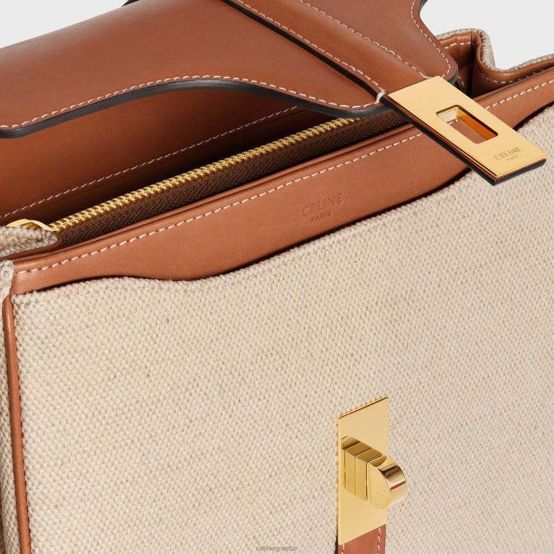 μικρή τσάντα 16 σε ύφασμα & φυσικό δέρμα μόσχου γυναίκες CELINE 640PT128 αξεσουάρ φυσικός/μαύρισμα