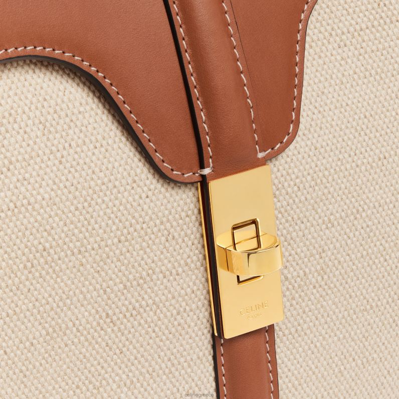 μικρή τσάντα 16 σε ύφασμα & φυσικό δέρμα μόσχου γυναίκες CELINE 640PT128 αξεσουάρ φυσικός/μαύρισμα