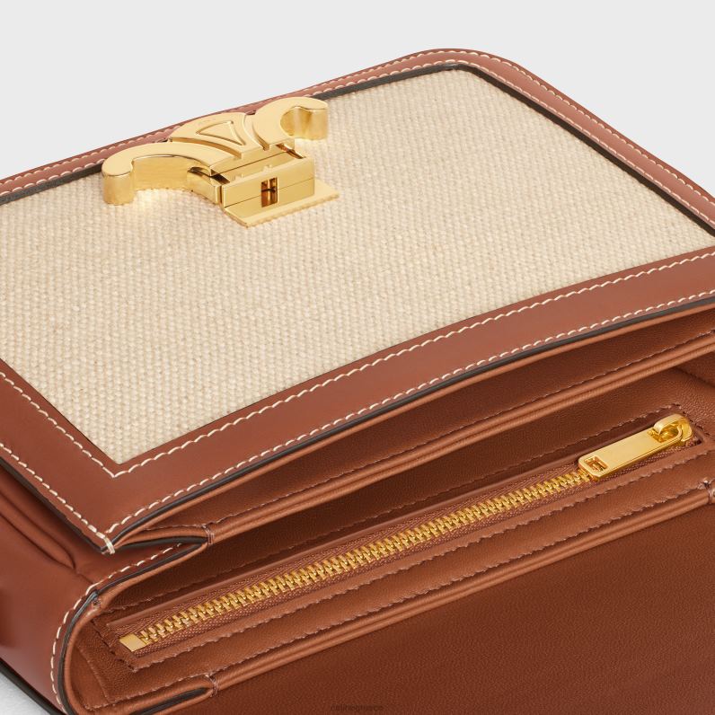 Εφηβική τσάντα θριάμβου σε ύφασμα και δέρμα μοσχαριού γυναίκες CELINE 640PT108 αξεσουάρ φυσικός/μαύρισμα