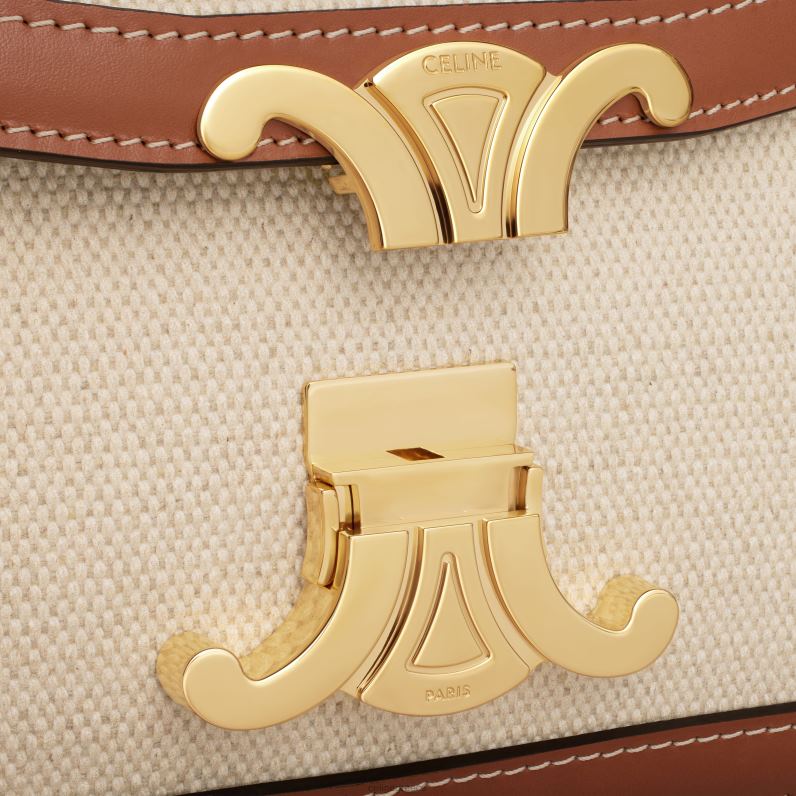 Εφηβική τσάντα θριάμβου σε ύφασμα και δέρμα μοσχαριού γυναίκες CELINE 640PT108 αξεσουάρ φυσικός/μαύρισμα