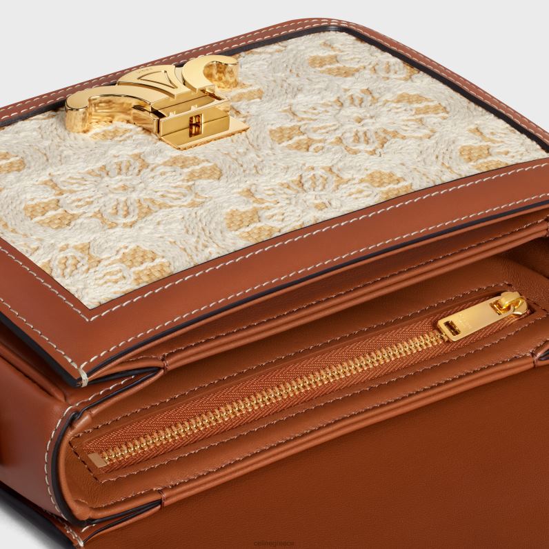 Εφηβική τσάντα θριάμβου σε ύφασμα εφέ ραφίας με κεντήματα θριάμβου γυναίκες CELINE 640PT23 αξεσουάρ φυσικός/μαύρισμα