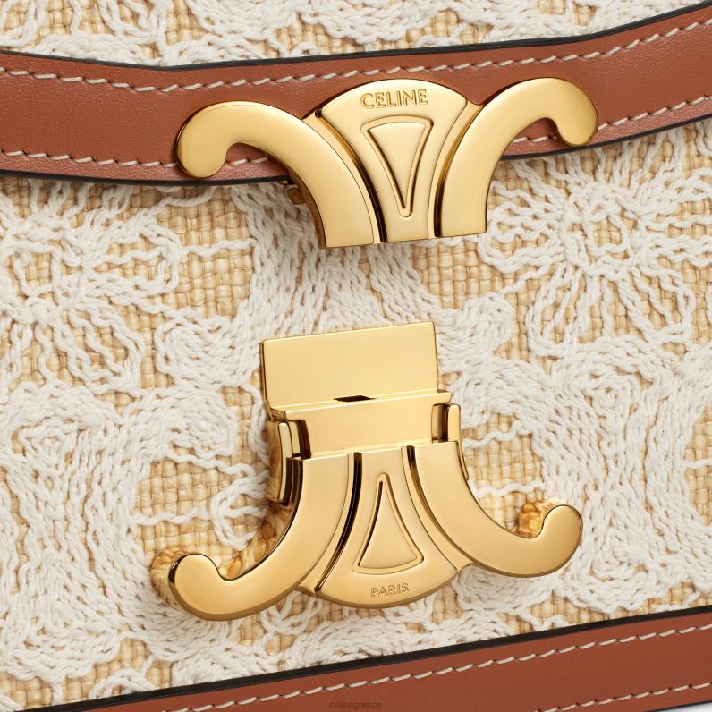 Εφηβική τσάντα θριάμβου σε ύφασμα εφέ ραφίας με κεντήματα θριάμβου γυναίκες CELINE 640PT23 αξεσουάρ φυσικός/μαύρισμα