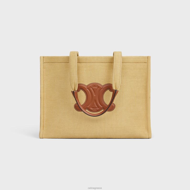 μεγάλες καμπάνες από ύφασμα σε εφέ ραφίας & δέρμα μοσχαριού γυναίκες CELINE 640PT29 αξεσουάρ φυσικός/μαύρισμα