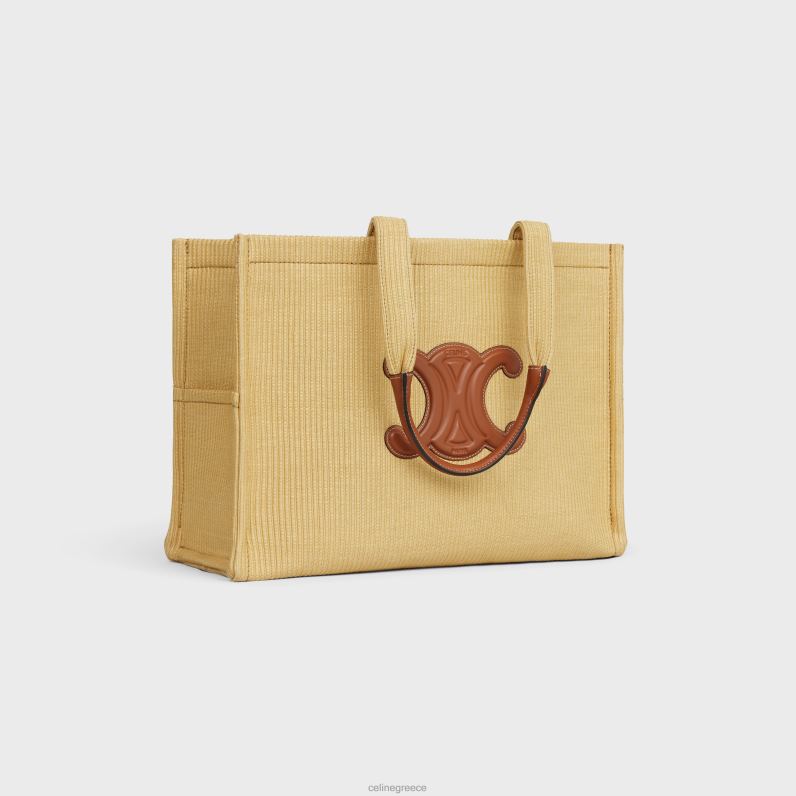 μεγάλες καμπάνες από ύφασμα σε εφέ ραφίας & δέρμα μοσχαριού γυναίκες CELINE 640PT29 αξεσουάρ φυσικός/μαύρισμα