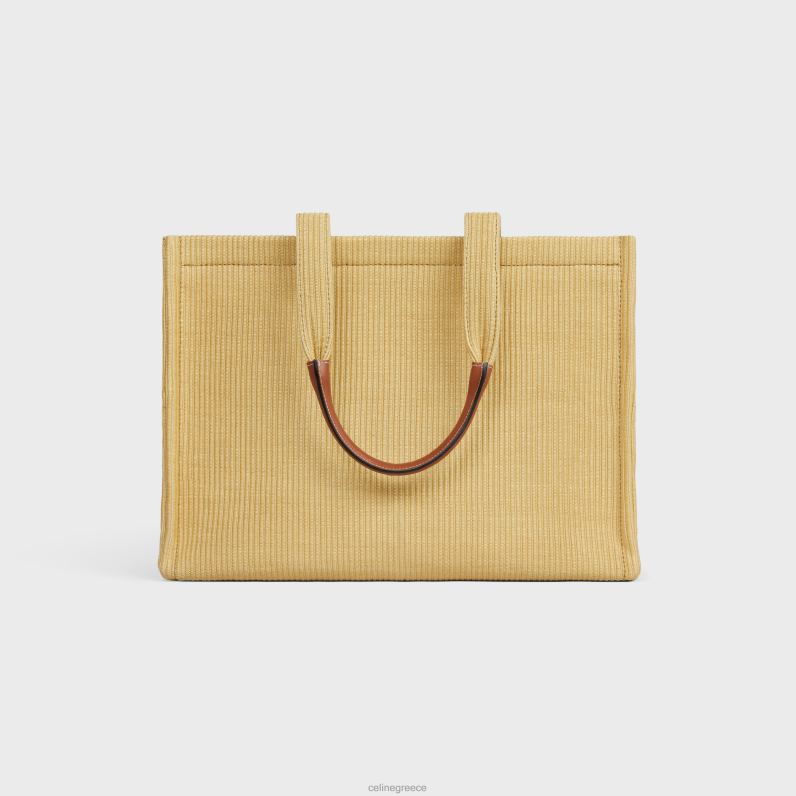 μεγάλες καμπάνες από ύφασμα σε εφέ ραφίας & δέρμα μοσχαριού γυναίκες CELINE 640PT29 αξεσουάρ φυσικός/μαύρισμα