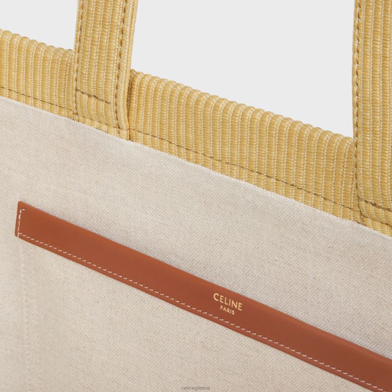 μεγάλες καμπάνες από ύφασμα σε εφέ ραφίας & δέρμα μοσχαριού γυναίκες CELINE 640PT29 αξεσουάρ φυσικός/μαύρισμα