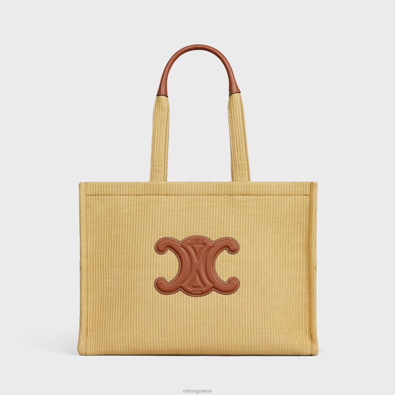 μεγάλες καμπάνες από ύφασμα σε εφέ ραφίας & δέρμα μοσχαριού γυναίκες CELINE 640PT29 αξεσουάρ φυσικός/μαύρισμα