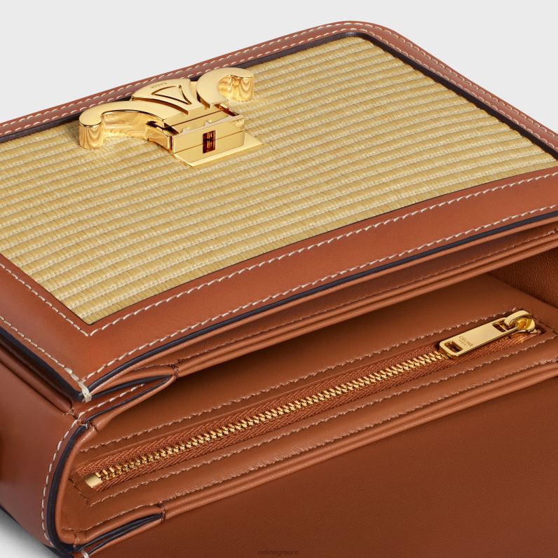 Εφηβική τσάντα θριάμβου από ύφασμα σε εφέ ραφίας και δέρμα μοσχαριού γυναίκες CELINE 640PT2 αξεσουάρ φυσικός/μαύρισμα