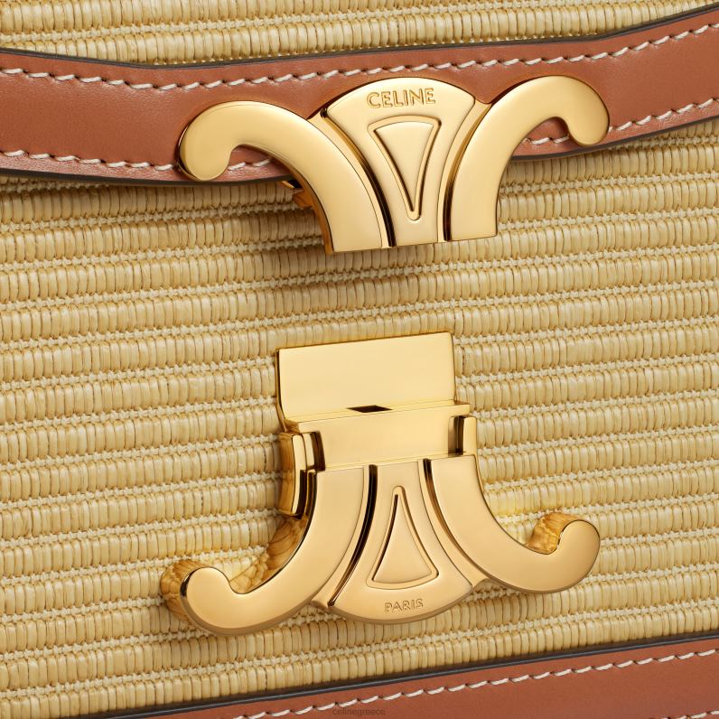 Εφηβική τσάντα θριάμβου από ύφασμα σε εφέ ραφίας και δέρμα μοσχαριού γυναίκες CELINE 640PT2 αξεσουάρ φυσικός/μαύρισμα