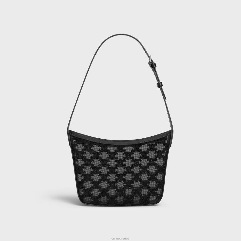 μεσαία τσάντα κροκ από ύφασμα τούλι με κεντήματα θριάμβου γυναίκες CELINE 640PT40 αξεσουάρ μαύρος
