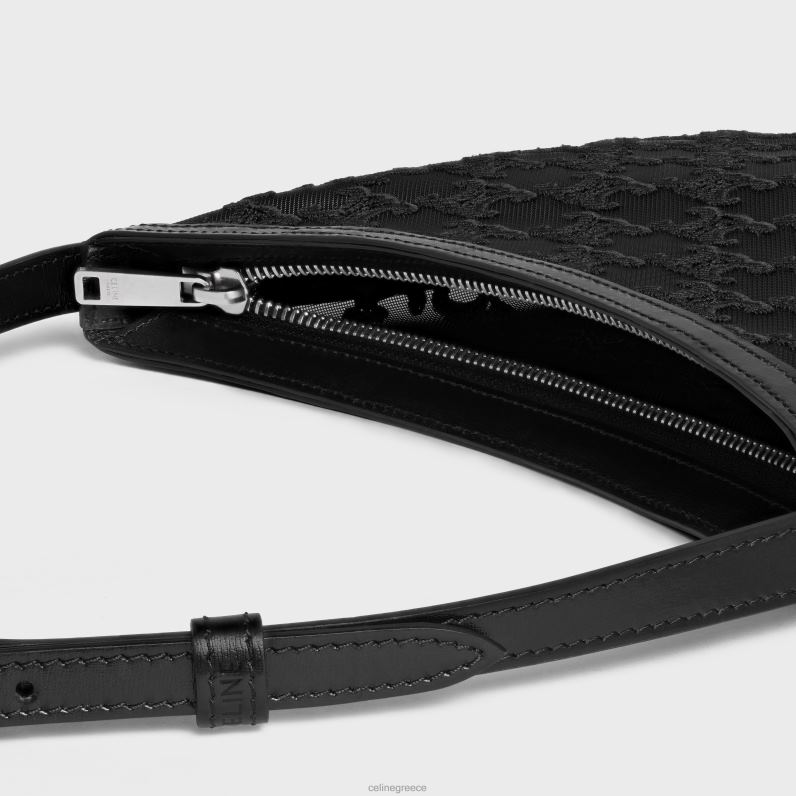 μεσαία τσάντα κροκ από ύφασμα τούλι με κεντήματα θριάμβου γυναίκες CELINE 640PT40 αξεσουάρ μαύρος