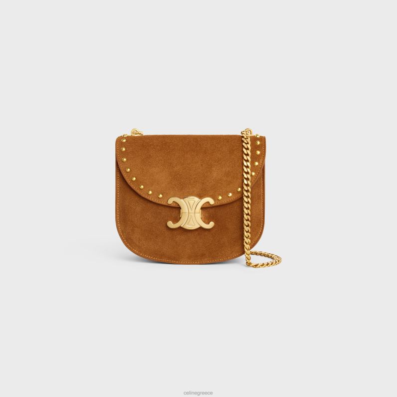 αλυσίδα besace clea από δέρμα μοσχαριού σουέτ με καρφιά γυναίκες CELINE 640PT169 αξεσουάρ πέκαν