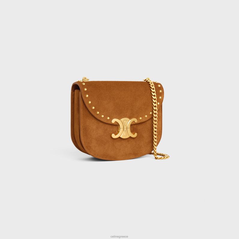 αλυσίδα besace clea από δέρμα μοσχαριού σουέτ με καρφιά γυναίκες CELINE 640PT169 αξεσουάρ πέκαν