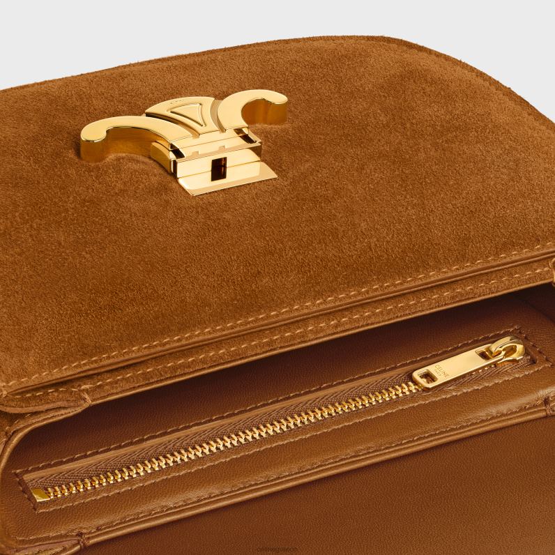 αλυσίδα besace clea από δέρμα μοσχαριού σουέτ με καρφιά γυναίκες CELINE 640PT169 αξεσουάρ πέκαν