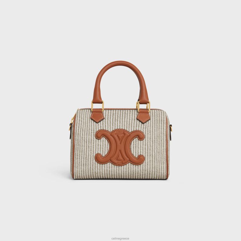 μικρός θρίαμβος boston cuir σε ριγέ ύφασμα & δέρμα μοσχαριού γυναίκες CELINE 640PT208 αξεσουάρ μπεζ