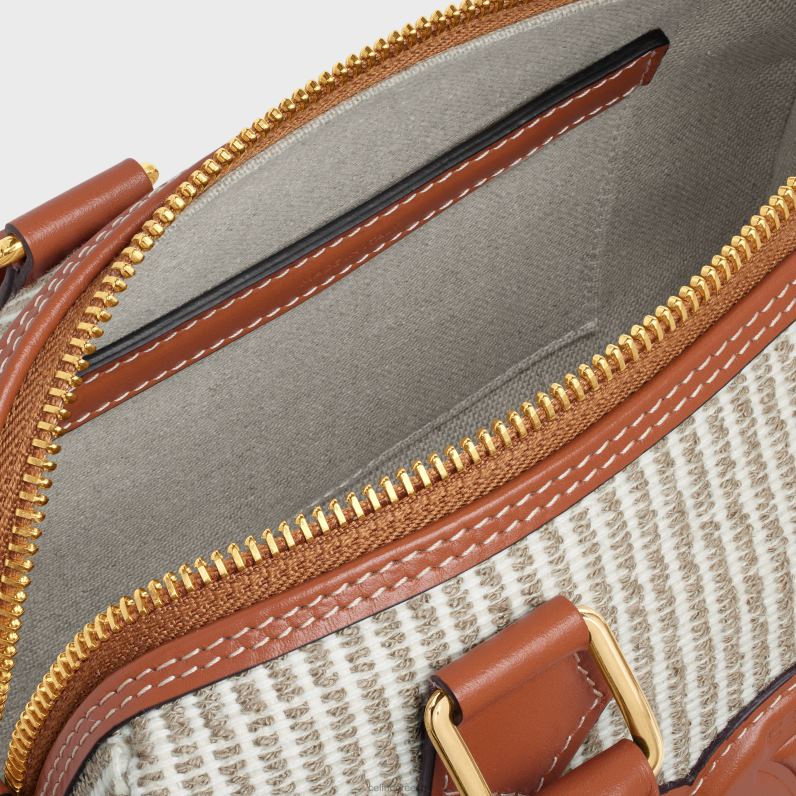 μικρός θρίαμβος boston cuir σε ριγέ ύφασμα & δέρμα μοσχαριού γυναίκες CELINE 640PT208 αξεσουάρ μπεζ