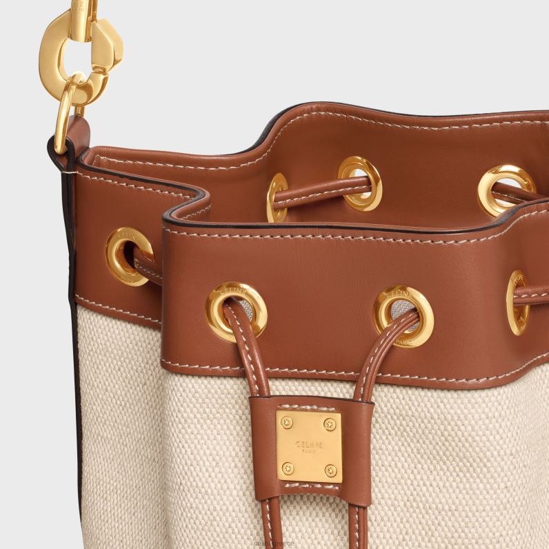 μικρό κορδόνι cabas marin σε ύφασμα & δέρμα μοσχαριού γυναίκες CELINE 640PT300 αξεσουάρ φυσικός/μαύρισμα