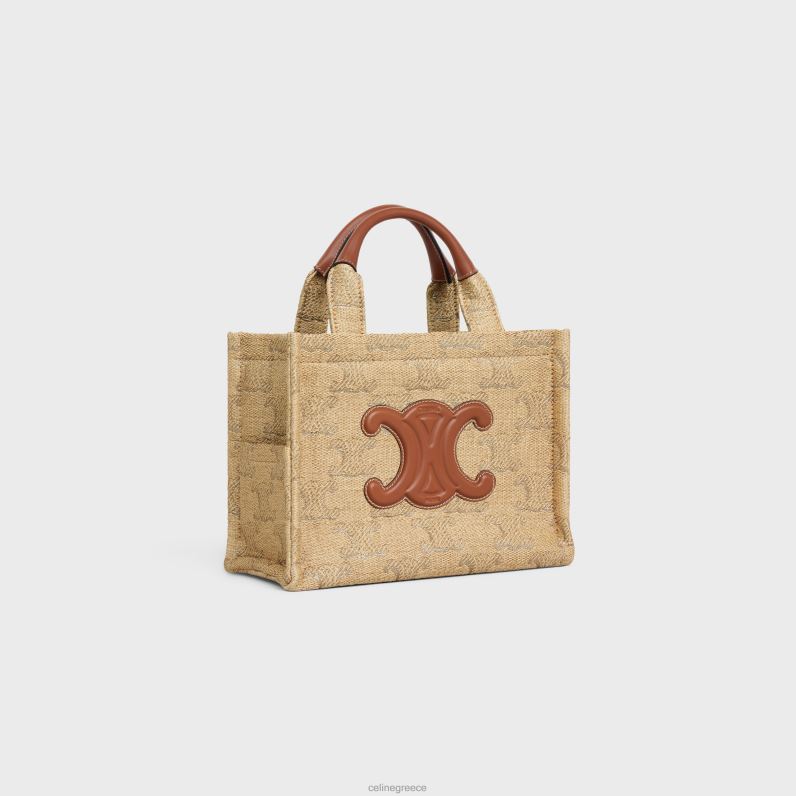 μικρά cabas thais σε ύφασμα εφέ raffia με ζακάρ triomphe γυναίκες CELINE 640PT248 αξεσουάρ φυσικό/ασημί