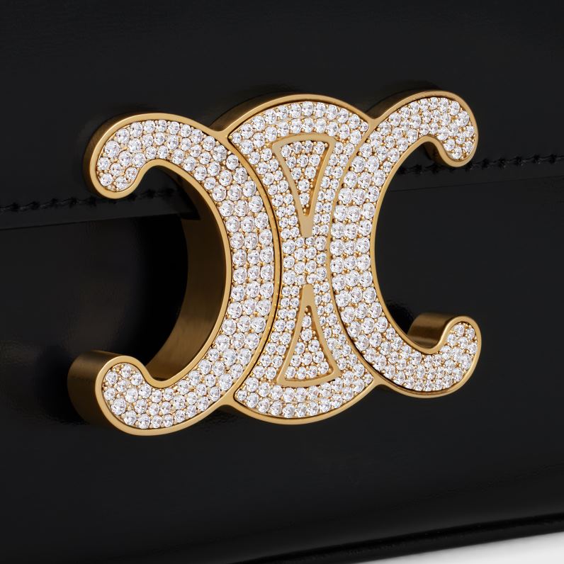 τσάντα ώμου αλυσίδα claude με στρας κλείσιμο σε γυαλιστερό δέρμα μοσχαριού γυναίκες CELINE 640PT181 αξεσουάρ μαύρος