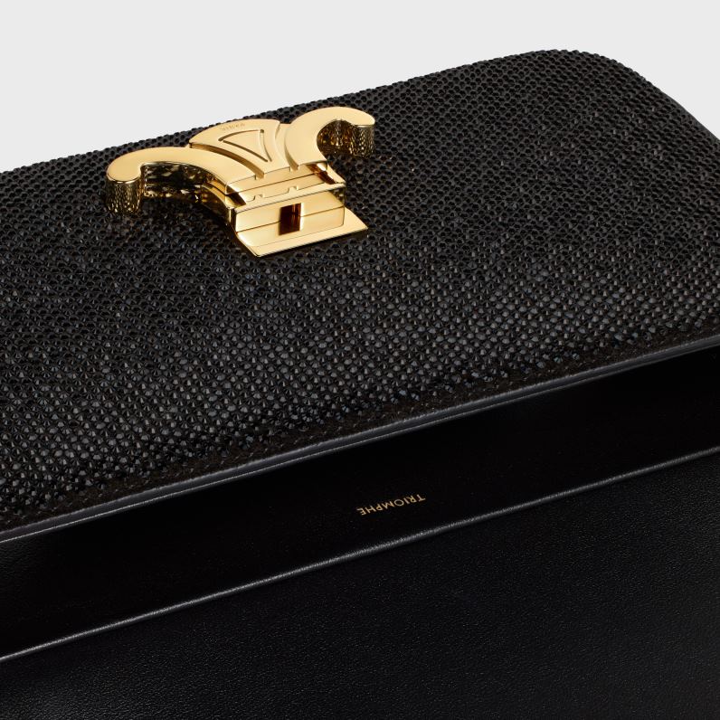 τσάντα ώμου αλυσίδα claude από δέρμα μοσχαριού σουέτ με στρας γυναίκες CELINE 640PT184 αξεσουάρ μαύρος