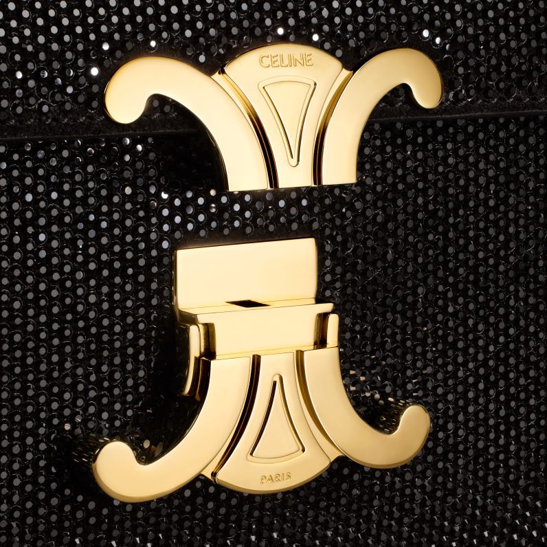 τσάντα ώμου αλυσίδα claude από δέρμα μοσχαριού σουέτ με στρας γυναίκες CELINE 640PT184 αξεσουάρ μαύρος