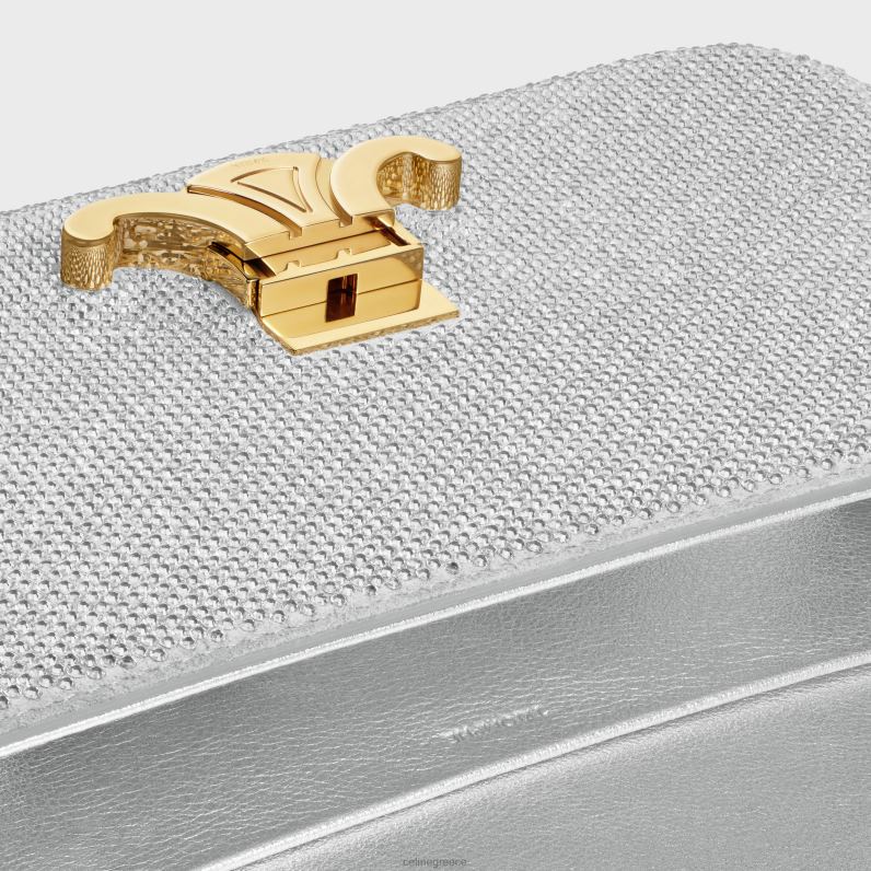 τσάντα ώμου αλυσίδα claude από δέρμα μοσχαριού σουέτ με στρας γυναίκες CELINE 640PT186 αξεσουάρ ασήμι