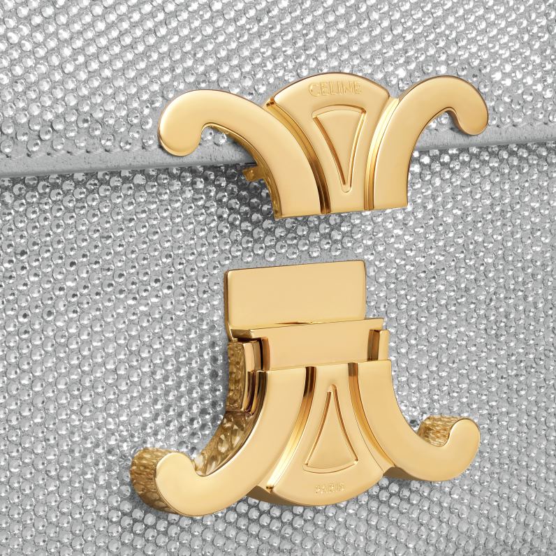 τσάντα ώμου αλυσίδα claude από δέρμα μοσχαριού σουέτ με στρας γυναίκες CELINE 640PT186 αξεσουάρ ασήμι