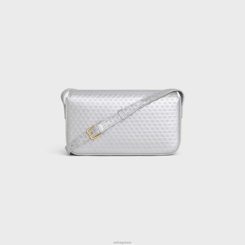 τσάντα ώμου claude από πλαστικοποιημένο δέρμα μόσχου με θρίαμβο παντού γυναίκες CELINE 640PT55 αξεσουάρ ασήμι