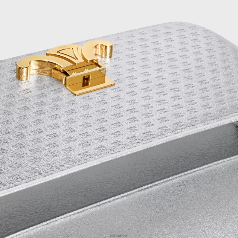 τσάντα ώμου claude από πλαστικοποιημένο δέρμα μόσχου με θρίαμβο παντού γυναίκες CELINE 640PT55 αξεσουάρ ασήμι