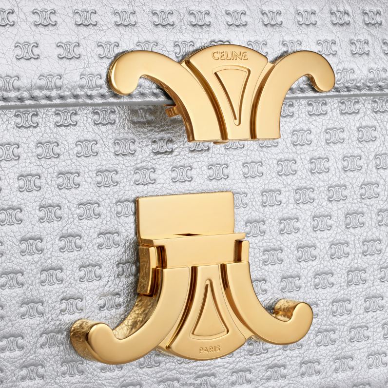 τσάντα ώμου claude από πλαστικοποιημένο δέρμα μόσχου με θρίαμβο παντού γυναίκες CELINE 640PT55 αξεσουάρ ασήμι