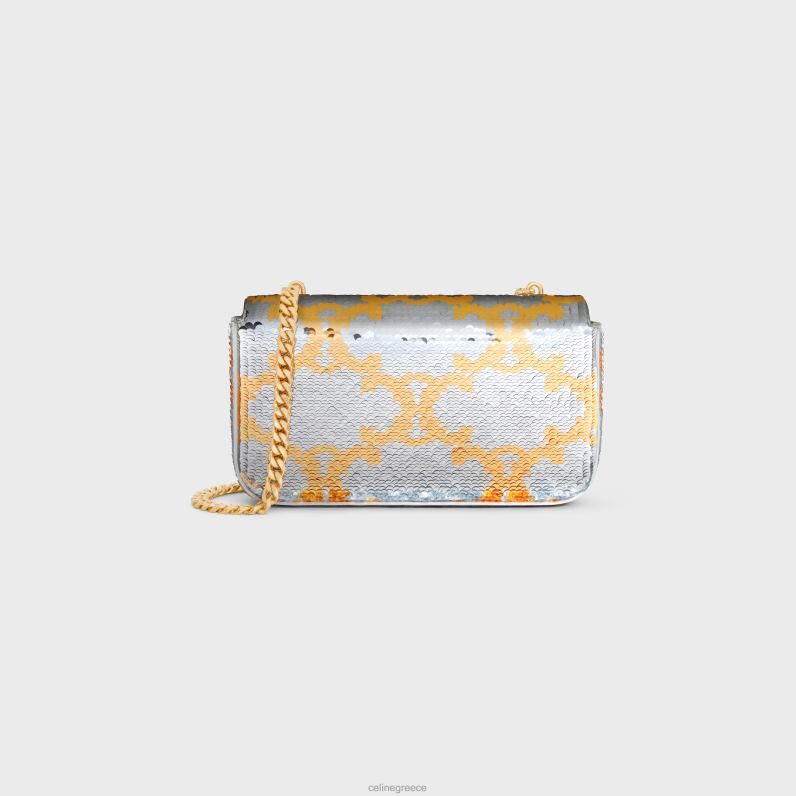 τσάντα ώμου με αλυσίδα claude σε παγιέτες triomphe γυναίκες CELINE 640PT182 αξεσουάρ ασήμι χρυσός