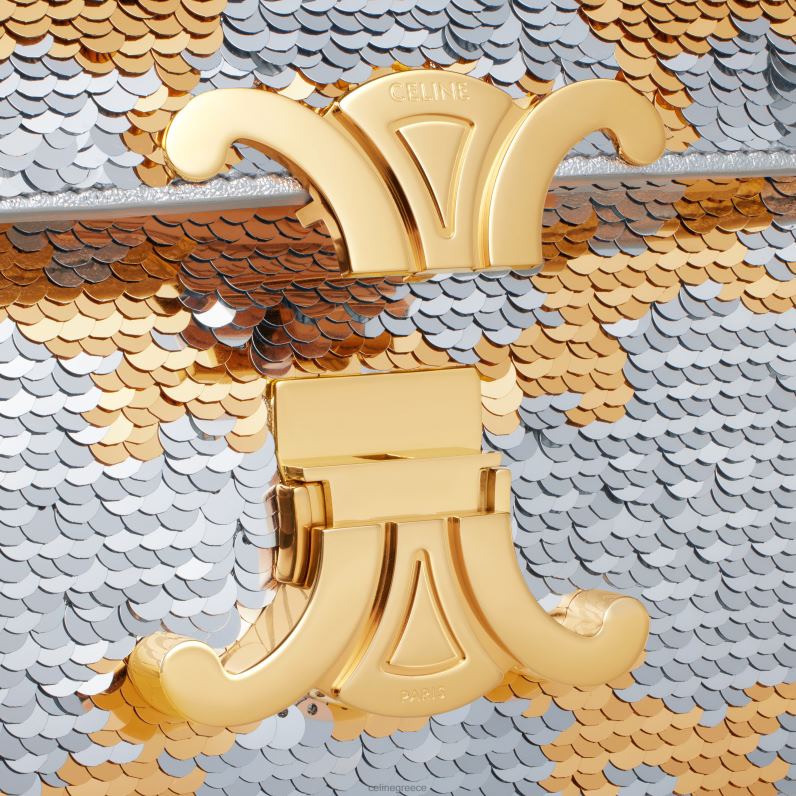 τσάντα ώμου με αλυσίδα claude σε παγιέτες triomphe γυναίκες CELINE 640PT182 αξεσουάρ ασήμι χρυσός