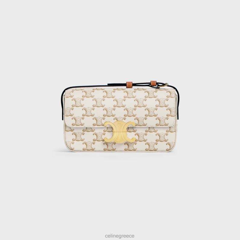 τσάντα ώμου claude σε καμβά triomphe & δέρμα μοσχαριού γυναίκες CELINE 640PT193 αξεσουάρ άσπρο