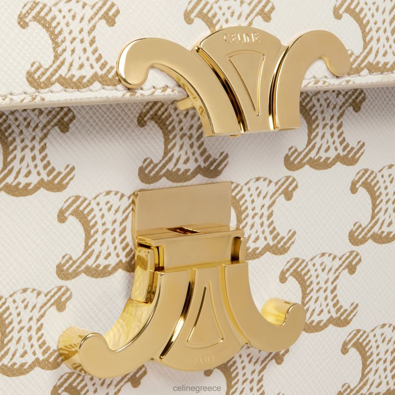 τσάντα ώμου claude σε καμβά triomphe & δέρμα μοσχαριού γυναίκες CELINE 640PT193 αξεσουάρ άσπρο