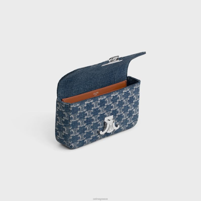 τσάντα ώμου αλυσίδα claude σε τζιν με triomphe παντού γυναίκες CELINE 640PT51 αξεσουάρ τζιν/ασημί