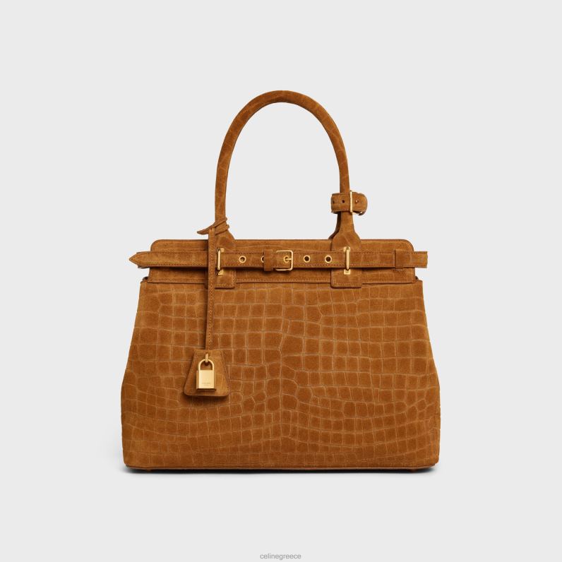 τσάντα conti από δέρμα μοσχαριού σουέτ με ανάγλυφο κροκόδειλο γυναίκες CELINE 640PT168 αξεσουάρ πέκαν