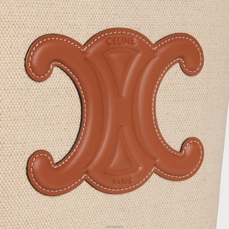 μικρός κουβάς cuir triomphe σε ύφασμα & δέρμα μοσχαριού γυναίκες CELINE 640PT201 αξεσουάρ φυσικός/μαύρισμα