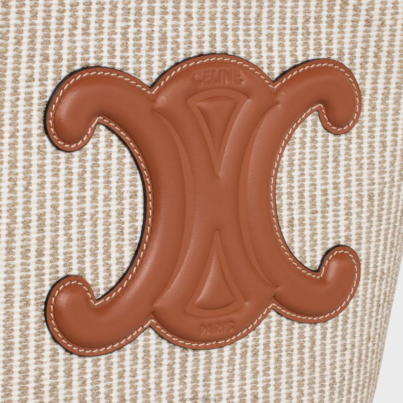 μικρός κουβάς cuir triomphe σε ριγέ ύφασμα & δέρμα μοσχαριού γυναίκες CELINE 640PT202 αξεσουάρ μπεζ