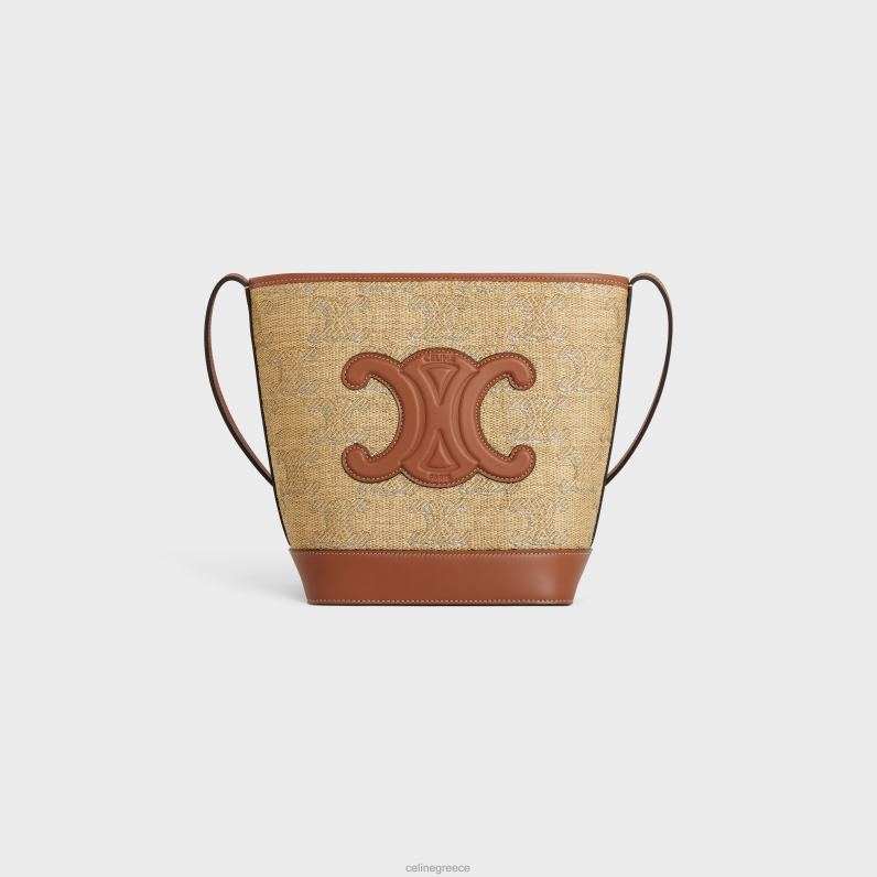 μικρός κουβάς cuir triomphe σε ύφασμα εφέ raffia με ζακάρ triomphe γυναίκες CELINE 640PT203 αξεσουάρ φυσικό/ασημί