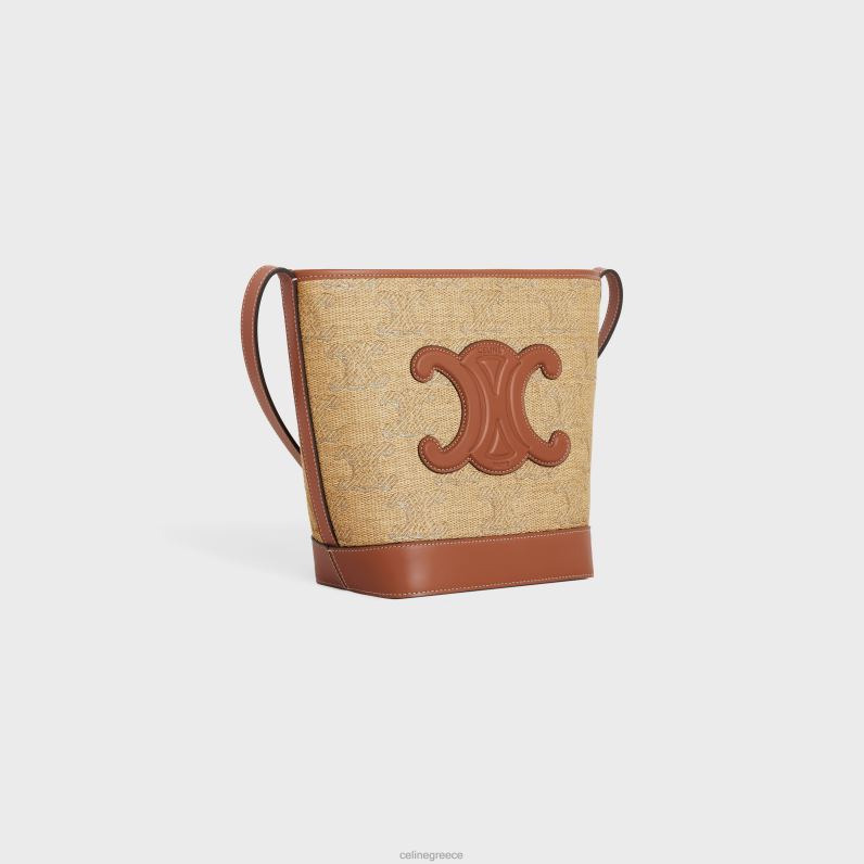 μικρός κουβάς cuir triomphe σε ύφασμα εφέ raffia με ζακάρ triomphe γυναίκες CELINE 640PT203 αξεσουάρ φυσικό/ασημί