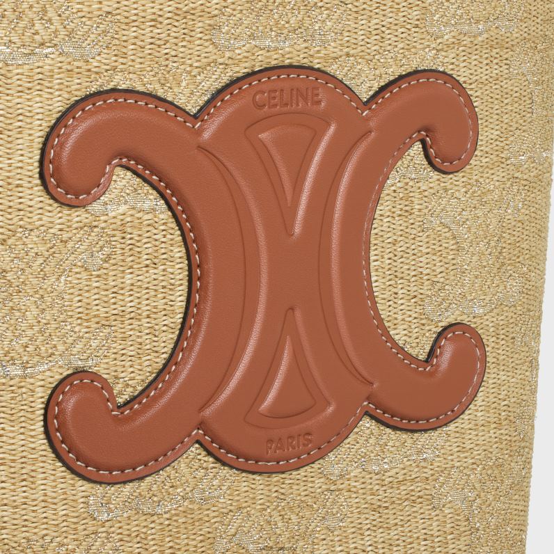 μικρός κουβάς cuir triomphe σε ύφασμα εφέ raffia με ζακάρ triomphe γυναίκες CELINE 640PT203 αξεσουάρ φυσικό/ασημί