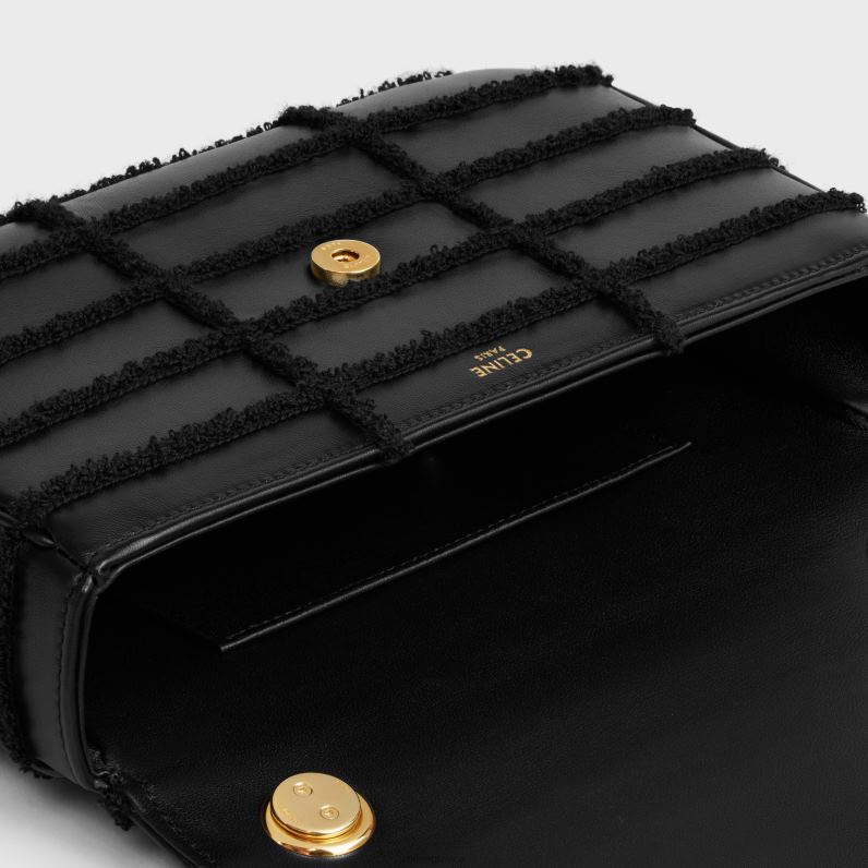 αλυσίδα τσάντα ώμου matelasse μονόχρωμη σε καπιτονέ δέρμα μοσχαριού με κέντημα μπουκέτα γυναίκες CELINE 640PT283 αξεσουάρ μαύρος