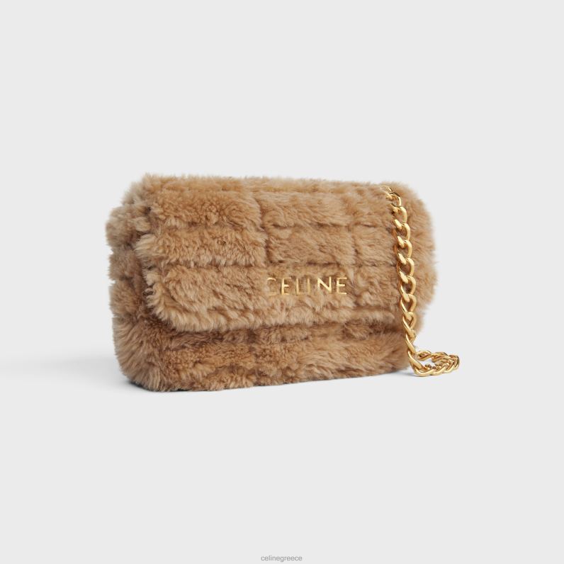 τσάντα ώμου αλυσίδας matelasse μονόχρωμη σε καπιτονέ κουρελάκι γυναίκες CELINE 640PT285 αξεσουάρ μπεζ