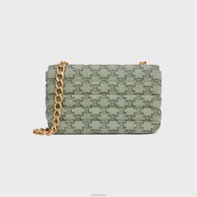 αλυσίδα τσάντα ώμου matelasse μονόχρωμη σε ύφασμα με στάμπα καμβά triomphe γυναίκες CELINE 640PT284 αξεσουάρ χακί