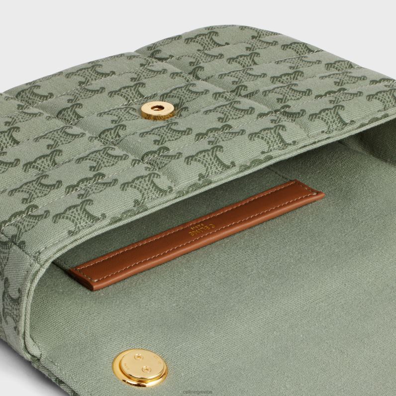 αλυσίδα τσάντα ώμου matelasse μονόχρωμη σε ύφασμα με στάμπα καμβά triomphe γυναίκες CELINE 640PT284 αξεσουάρ χακί