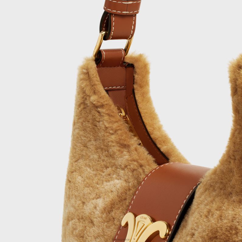 medium ava triomphe τσάντα σε shearling & δέρμα μοσχαριού γυναίκες CELINE 640PT62 αξεσουάρ καμήλα