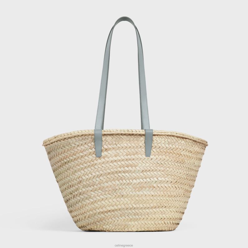 medium classic panier σε φύλλα φοίνικα & δέρμα μοσχαριού γυναίκες CELINE 640PT260 αξεσουάρ μαργαριταρένιο μπλε