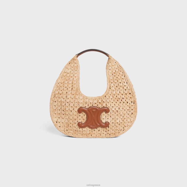 κλασική τσάντα panier hobo σε raffia & δέρμα μοσχαριού γυναίκες CELINE 640PT259 αξεσουάρ φυσικός/μαύρισμα