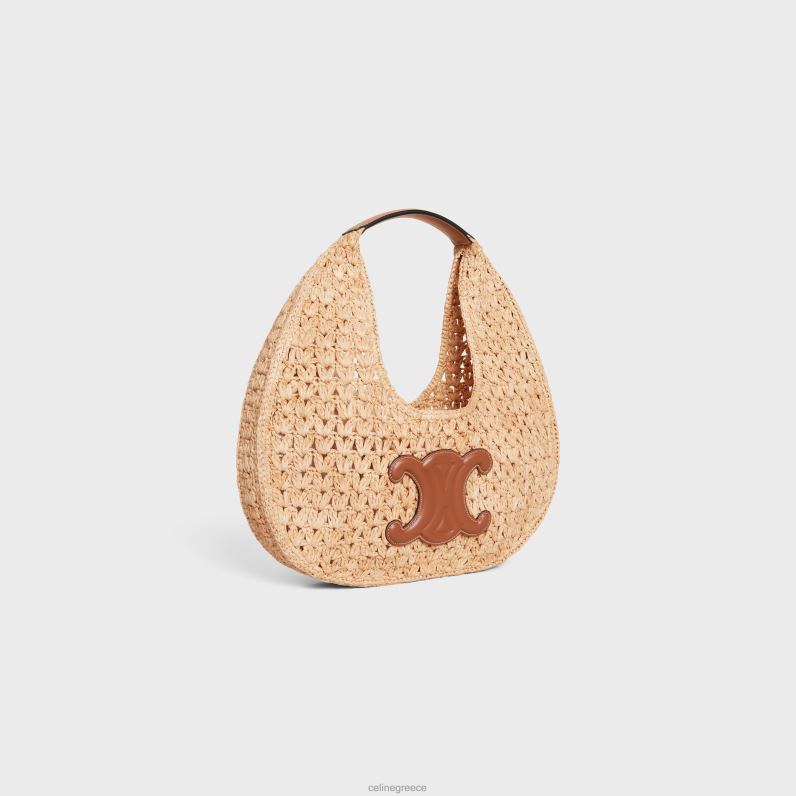 κλασική τσάντα panier hobo σε raffia & δέρμα μοσχαριού γυναίκες CELINE 640PT259 αξεσουάρ φυσικός/μαύρισμα